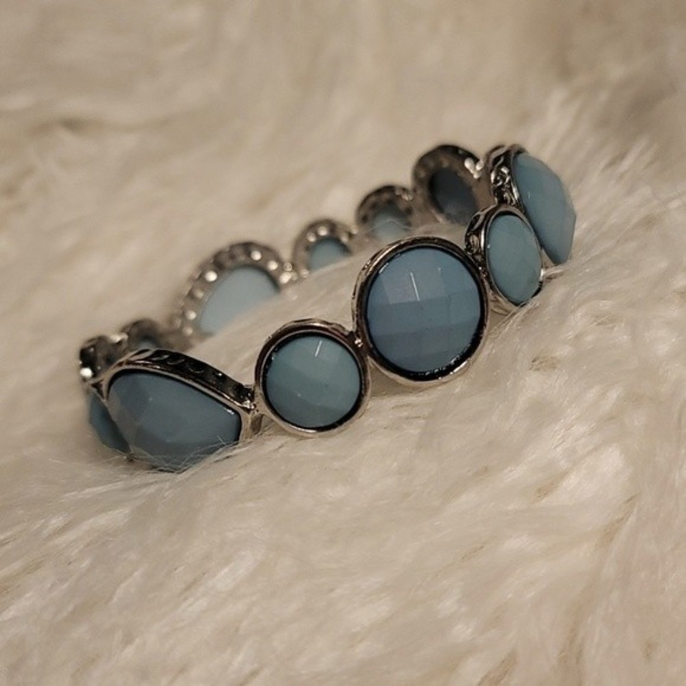 Light Blue & Hammered Silver Bangle Bracelet
